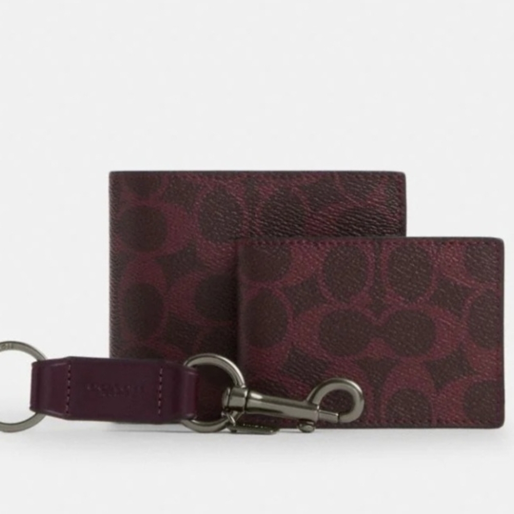 NWT-Coach Boxed *Black Curant - Gun Metal* 3-In-1 Wallet Gift Set - Picture 3 of 7